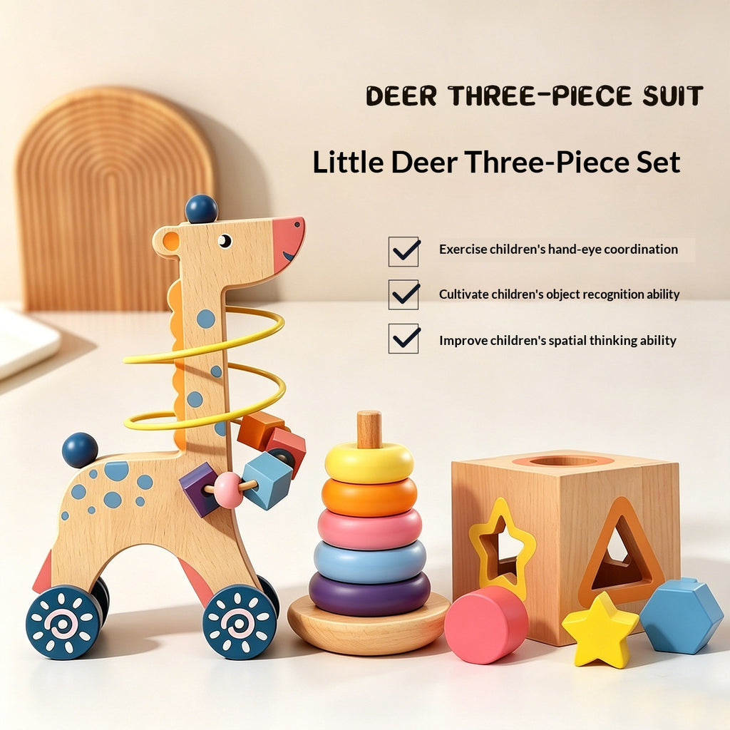 Ensemble cadeau en bois de perles d'animaux à trois pièces