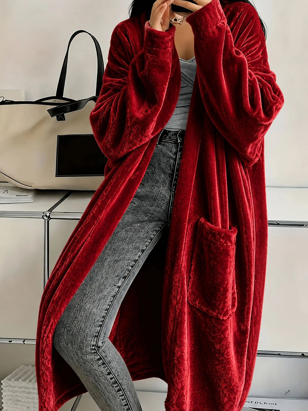 Annou Arrivée Automne & Hiver Velvet Femme Manches longues Mode Casual Cape Coat