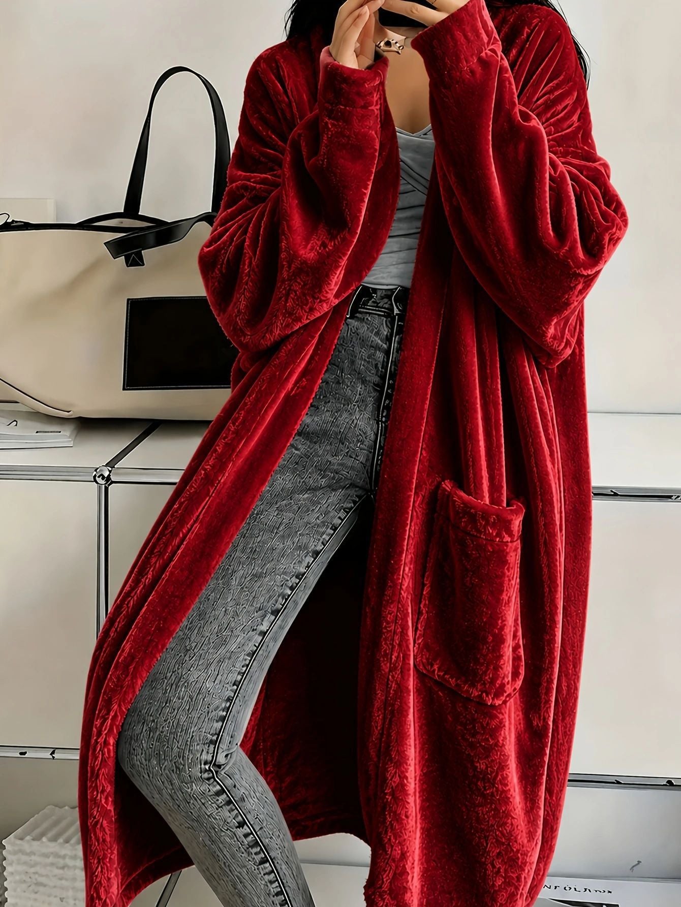 Annou Arrivée Automne & Hiver Velvet Femme Manches longues Mode Casual Cape Coat