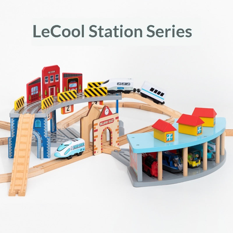 Scène de jeu de Puzzle de train en bois
