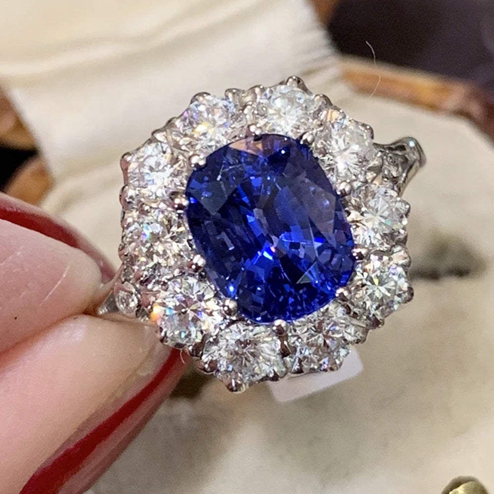Bague en cuivre de luxe pour femmes avec revêtement en or blanc