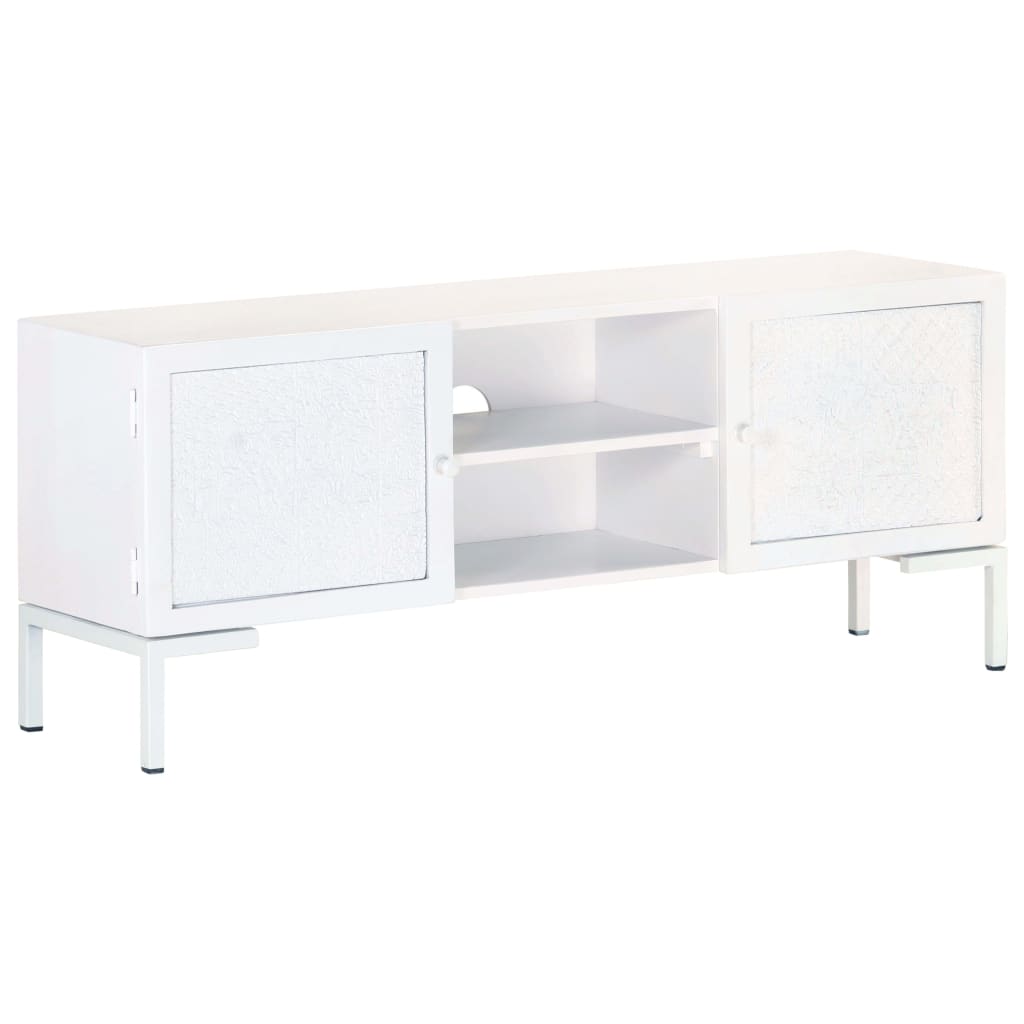 Armoire TV, blanc, 115x30x46 cm, bois de mangue massif