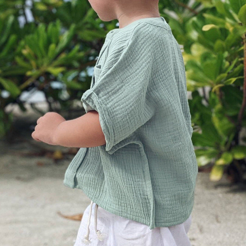 Cotton double couche Gauze Chemise garçon casual à manches courtes