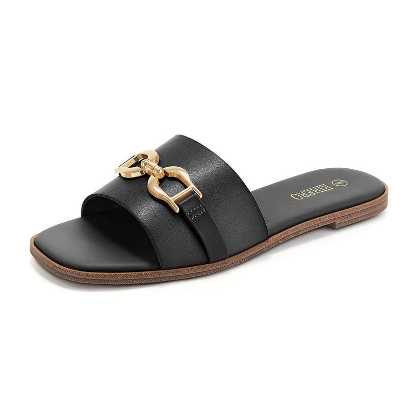Sandales plates en cuir synthétique avec boucle métallique