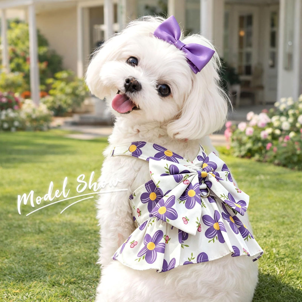 2Pack Robe de Harness pour Petit Chien pour Fille Robe de chat chiot avec motif de fleur Bow réglable