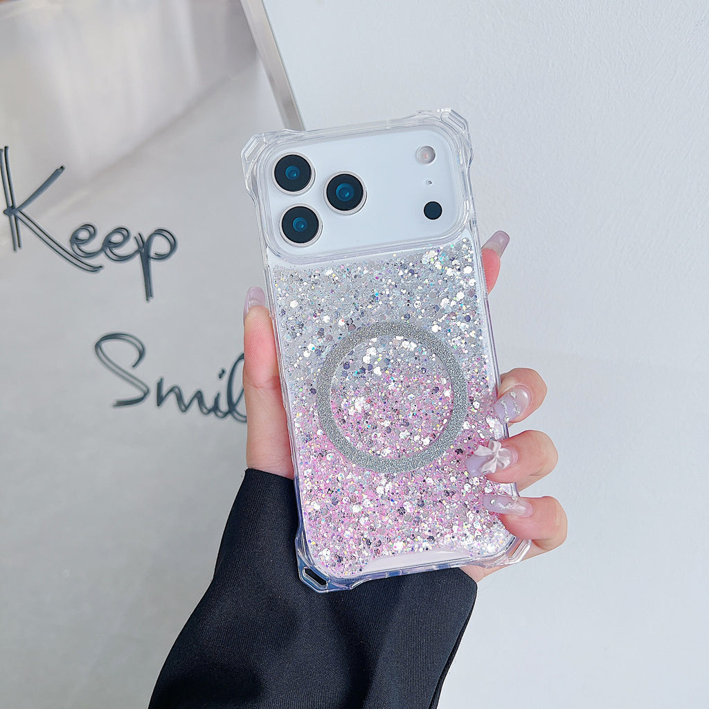 Applicable à IPhone16pro Glitter Magnetic Drop-resistant Phone Case