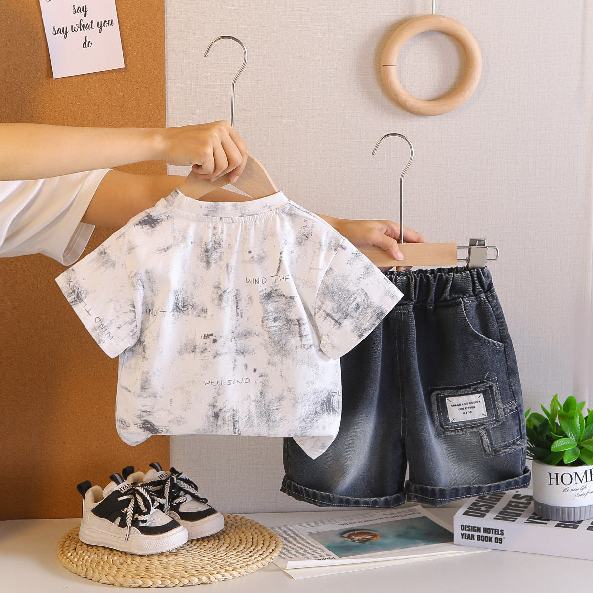Summer Cute Baby Boy Short Sleeve Denim Shorts Two-Piece