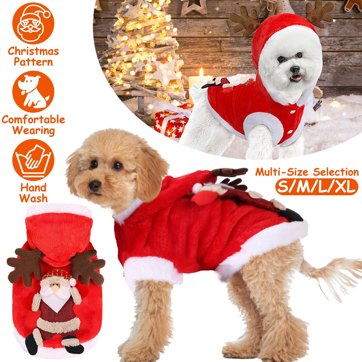 1Pc Vêtements de Noël pour animaux de compagnie Costume de renne de père Noël