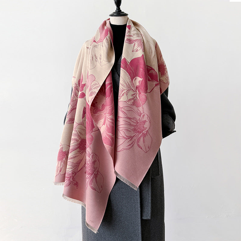 Paysage de style chinois et écharpe au look cachemire floral