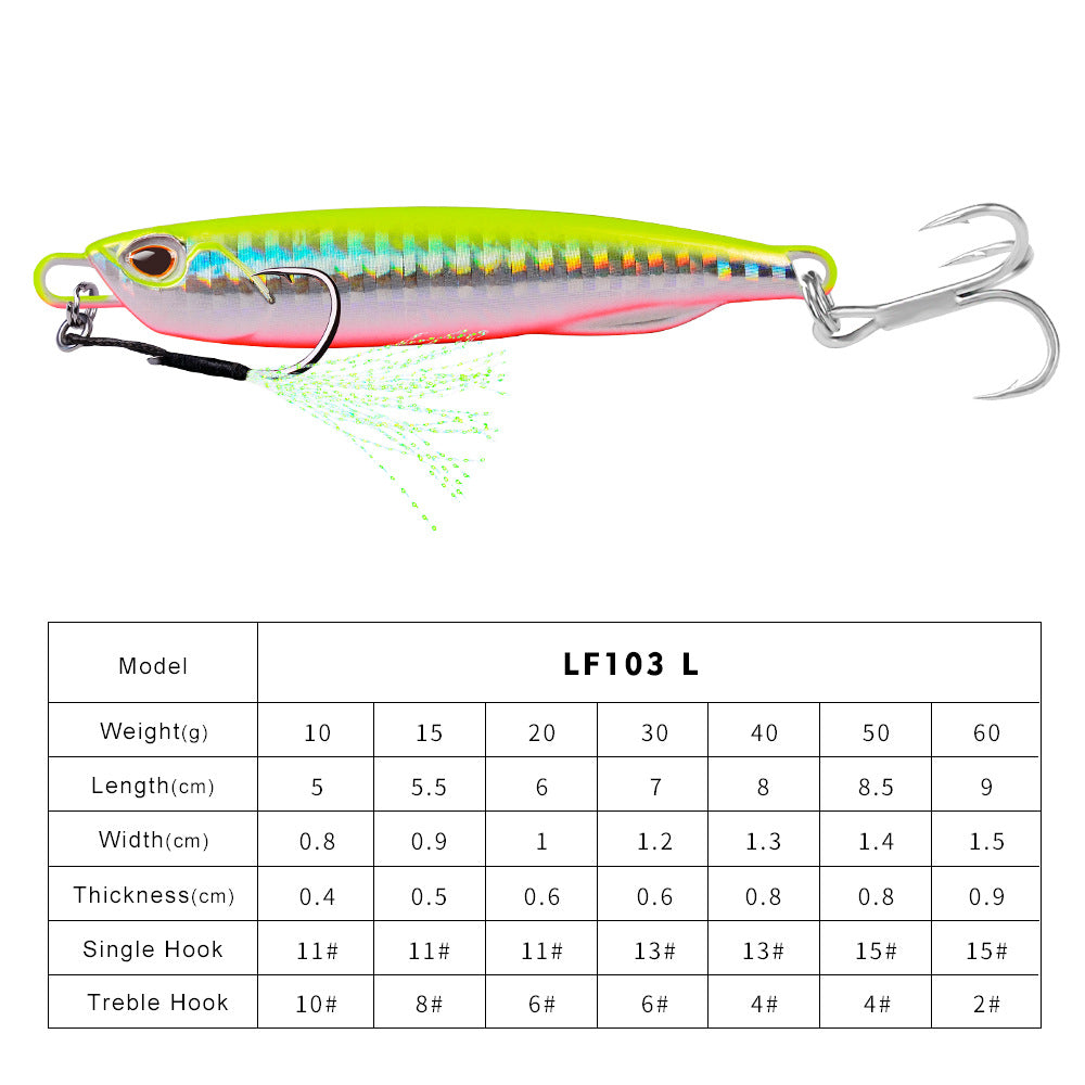 Luya Bait Submerged Tossing Lure plaque de fer Plomb lumineux de poisson avec crochet Treble