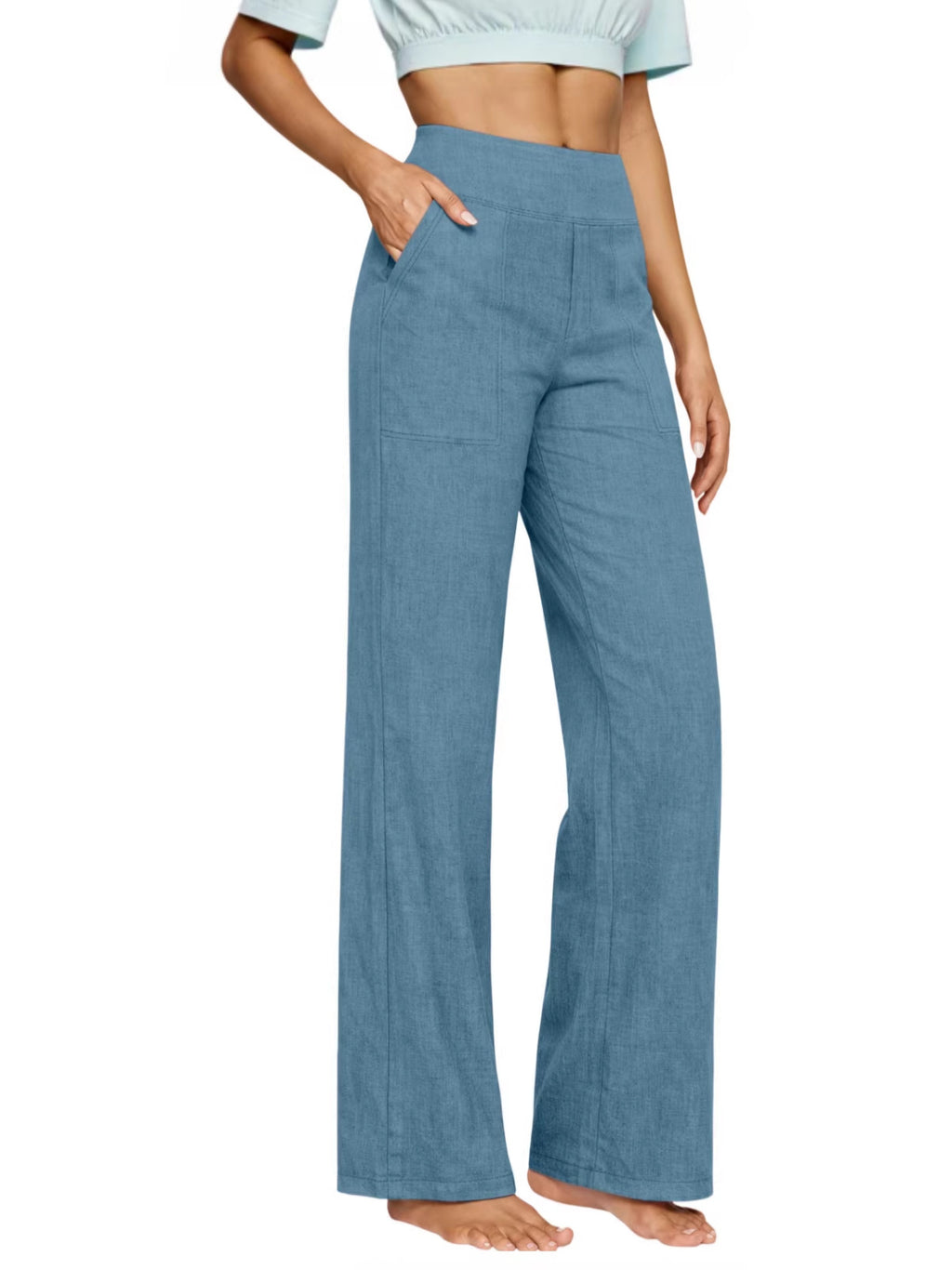 Pantalons de coton et de lin pour le début du printemps - Pantalons longs occasionnels pour femmes