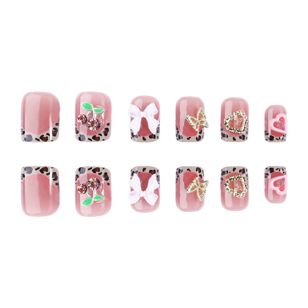 Stickers Nails Portables de style court avec Bow 3D et cerise Designs Nail