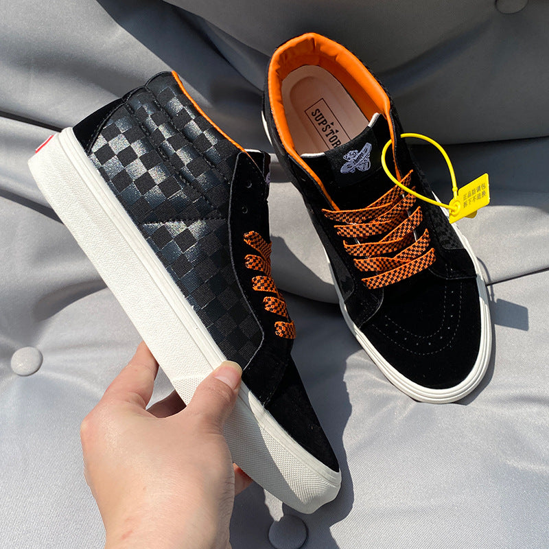 Chaussures pour hommes de style universitaire Plaid orange noir Toile moyenne