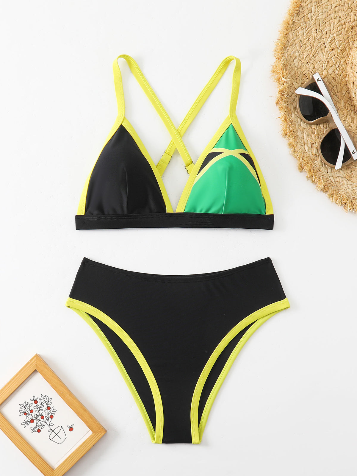 Ensemble de bikini Triangle de bloc de couleur pour femmes
