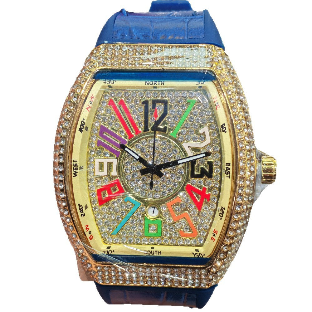 En forme de barrique Minimalist Wristwatch Bracelet en cuir Diamond Accents Quartz Montre