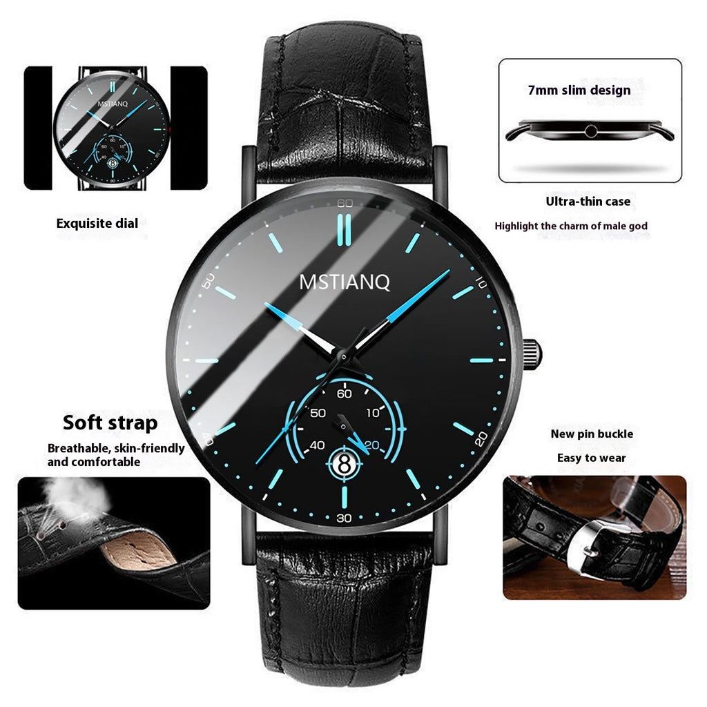 Trade Watch Stylish Black Technology Ceinture en acier raffiné calendrier casual coréen