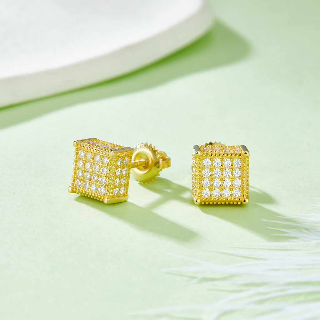S925 Argent Sterling 96pcs D Couleur VVS1 Moissanite 3D Boucles d'oreilles en cube 7.6mm Vis retour