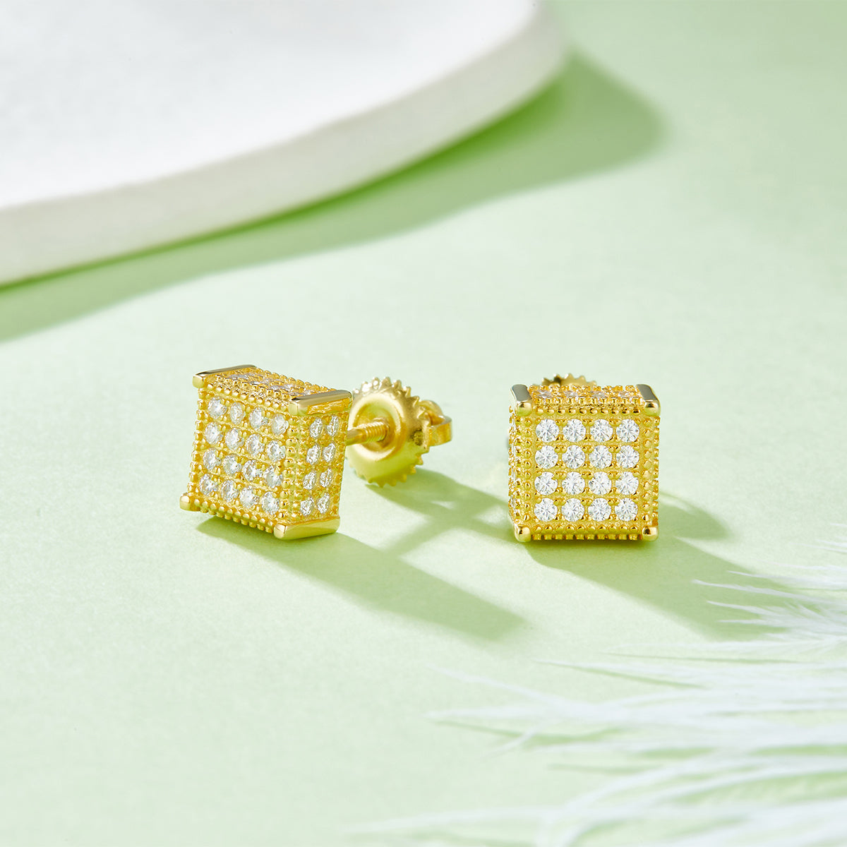 S925 Argent Sterling 96pcs D Couleur VVS1 Moissanite 3D Boucles d'oreilles en cube 7.6mm Vis retour