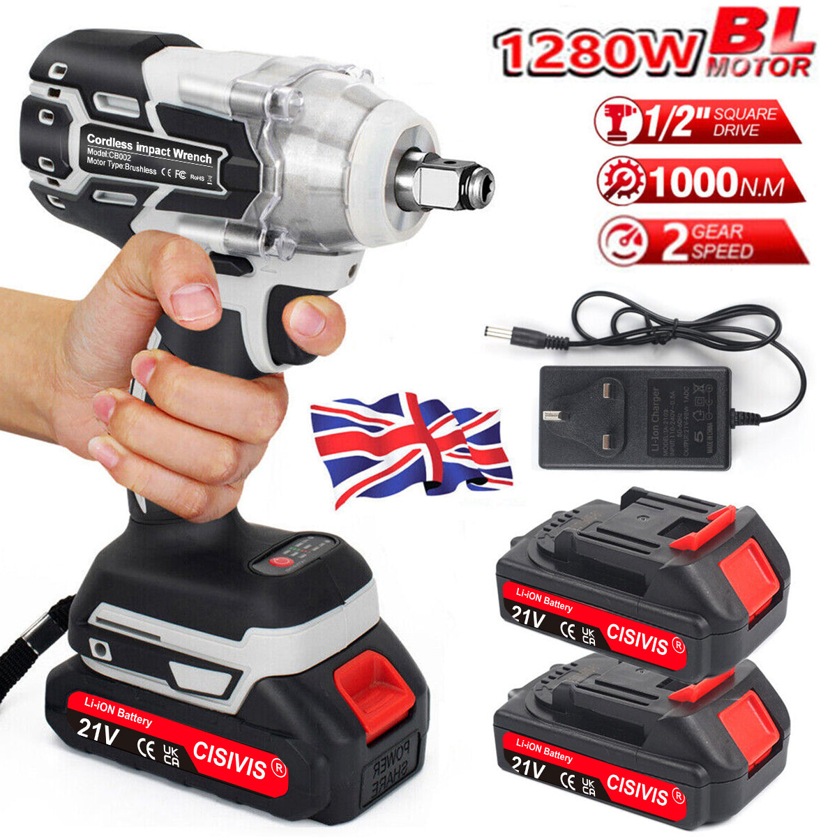 1OOO Nm Cordless électrique sans brush sans clé d'impact Ratch Driver W Batterie