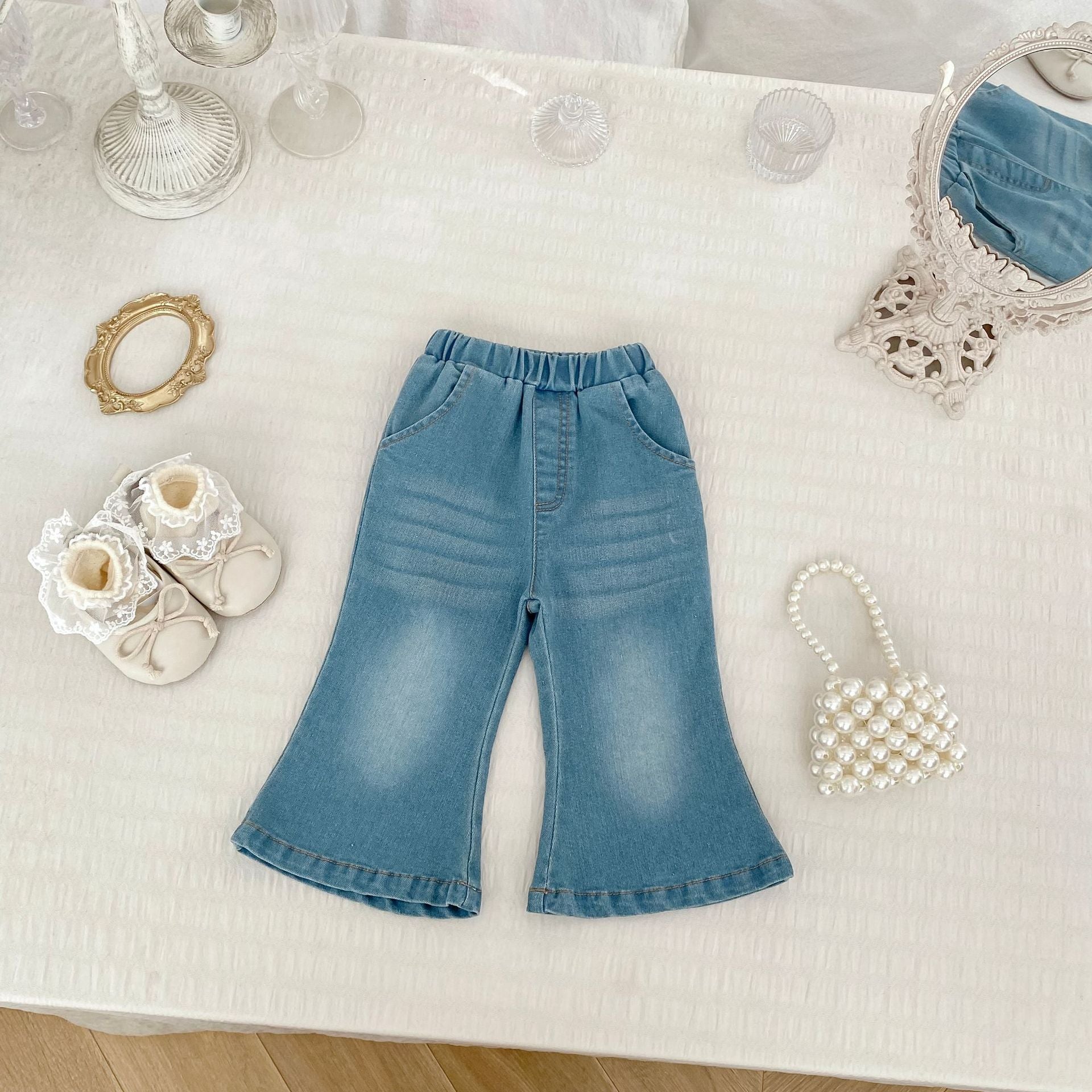 Bébés Style coréen Denim de couleur solide Jeans Versatile Pantalon enfant