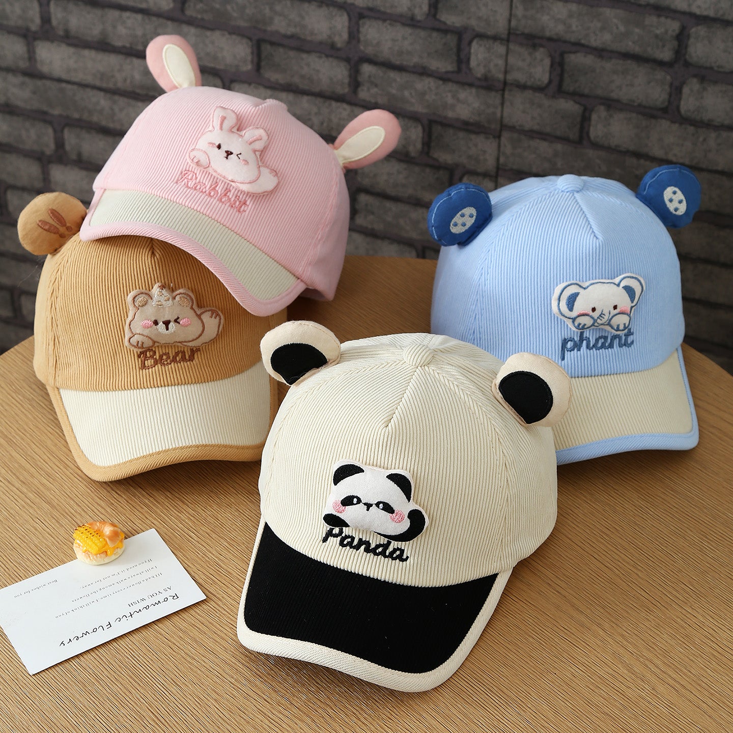 Le cap de baseball d'automne bébé enfant mignon animal en trois dimensions oreille Corduroy