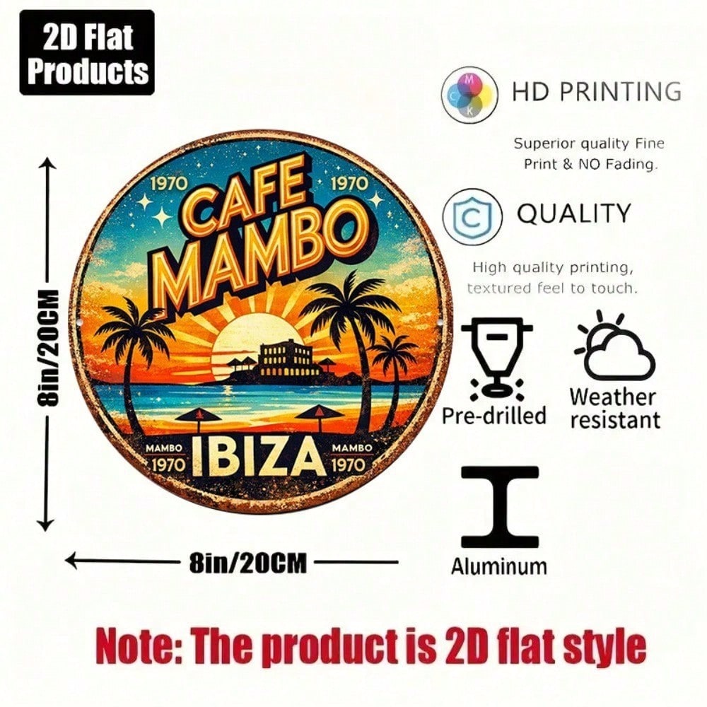 Vintage Café Mambo Ibiza Round Sign 1970 Beach Resort Wall Decor