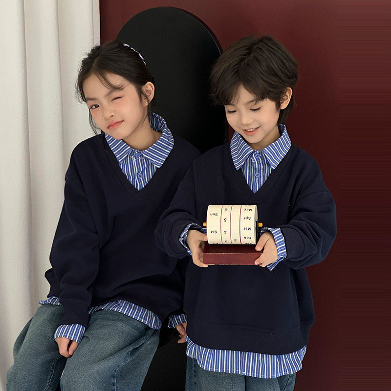 Enfants AutomneHiver Patchwork Polo-Neck Sweater Coordonnée poids lourd Parent-EnfantSibling M
