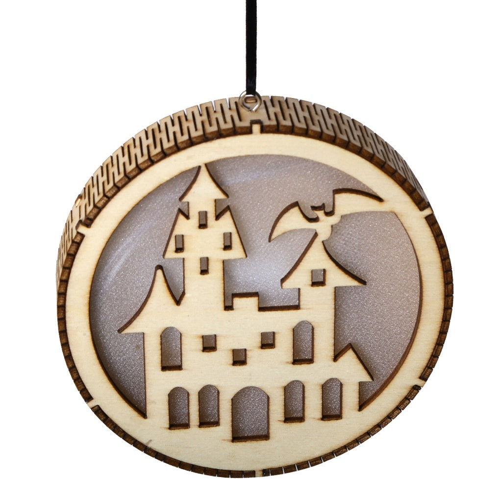 En bois Halloween ronde ordinateur Laser Hollow Witch Wizard citrouille Haunted House Chat noir