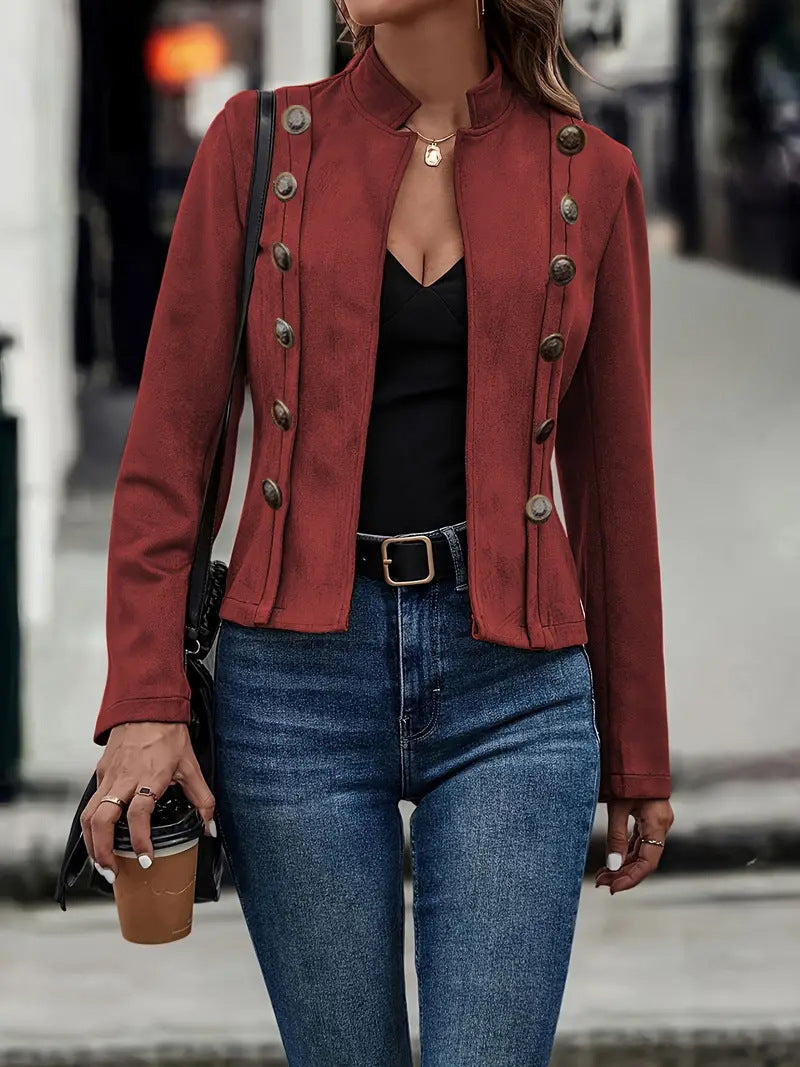 Manteau à manches longues retro Velvet à boucle métallique à double rangée