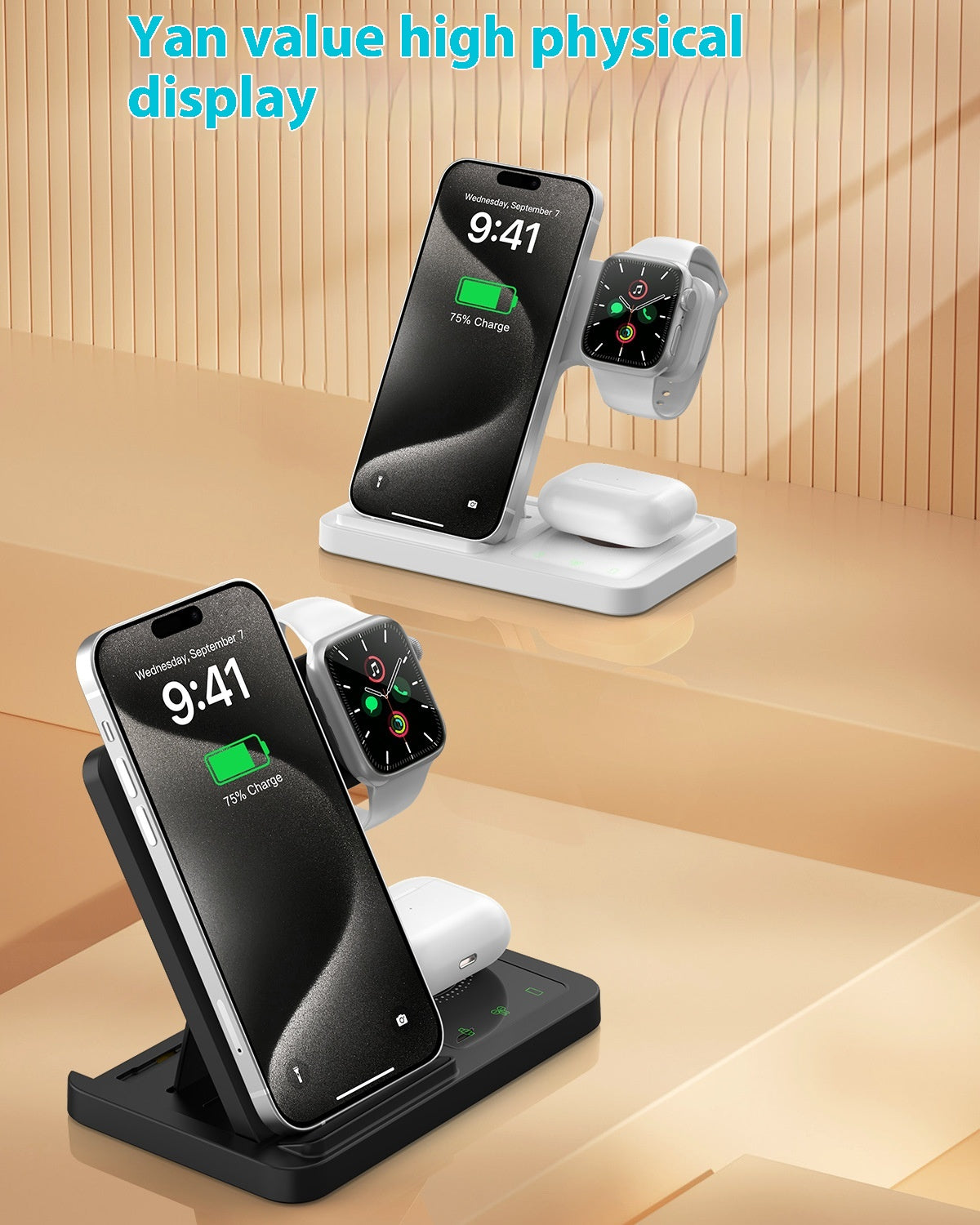 Chargeur sans fil trois en un pour Iphone15 Set de recharge rapide Iwatch Watch Casque B