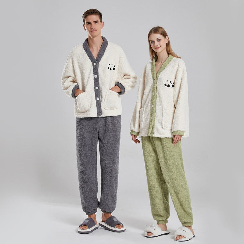 Couple Pyjamas Femmes Coral d'hiver polaire épais vêtements occasionnels demi velours bande dessinée