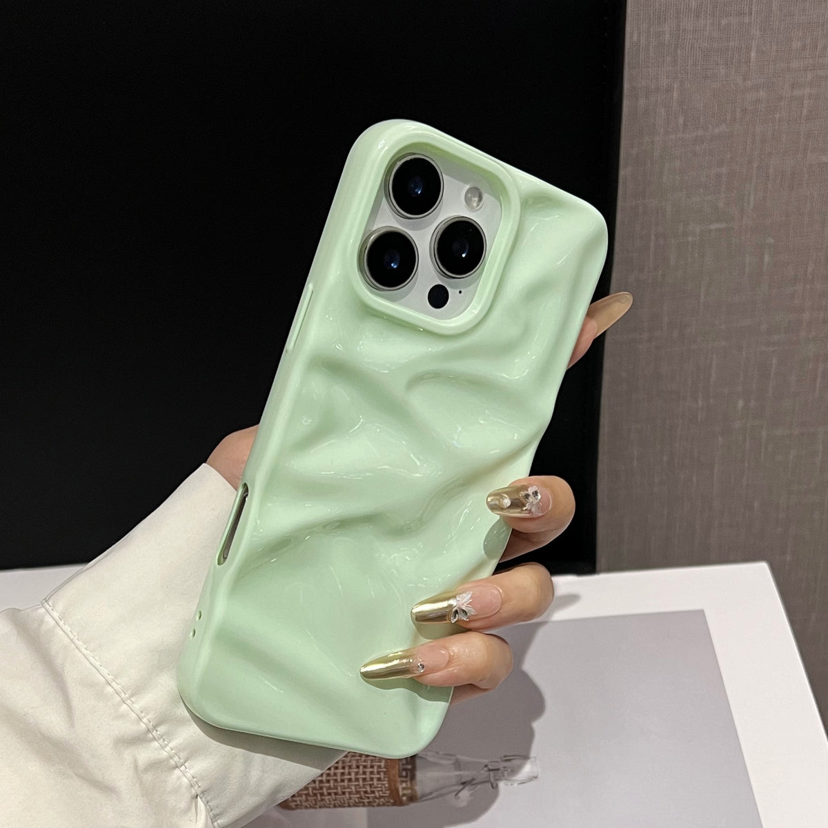 Ins Style Trois dimensions motif plissé Macaron série de couleurs Case téléphone