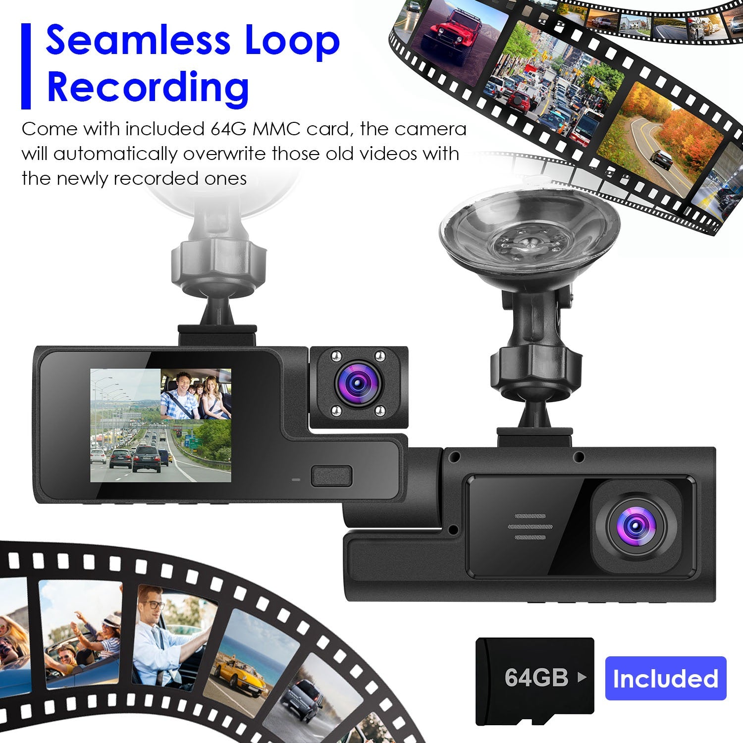 1Pc WiFi FHD 1080P voiture Dash Cam 3 canaux arrière avant caméra de Dash intérieur avec boucle Recordi