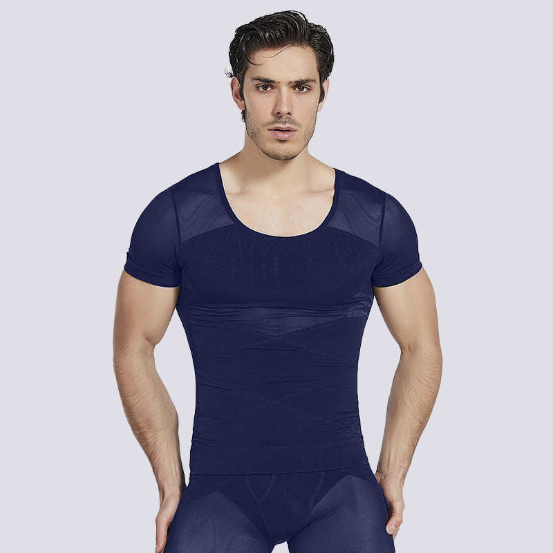 Amazon European and American Men's Shaper Cross Abdominal Shaped Invisible Tunic Short Sle