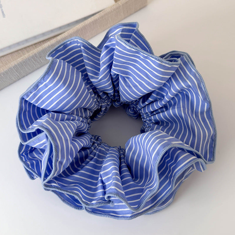 Sweet Blue rayé double couche Grande bague de cheveux intestinale Accessoires de cheveux tout-match