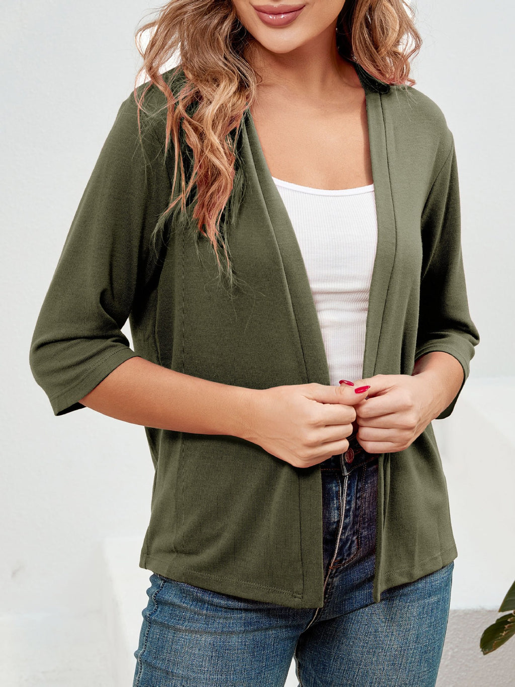 Élégante Outwear Sun-Protection Top Cardigan tricoté à manches trois quarts