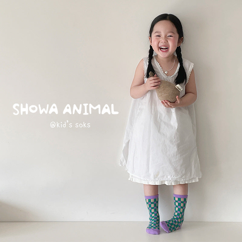 Chaussettes pour enfants Été Couleur Matching Plaid Coréen Bébé
