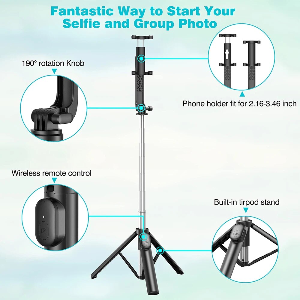 Extendable Selfie Stick Tripod with Wireless Remote Phone Holder Cell Phone Tripod for