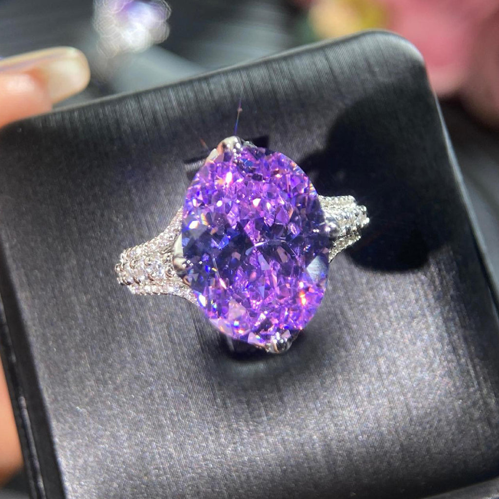 Femmes Violet ovale Ton Cubic Zirconia Déclaration Anneau