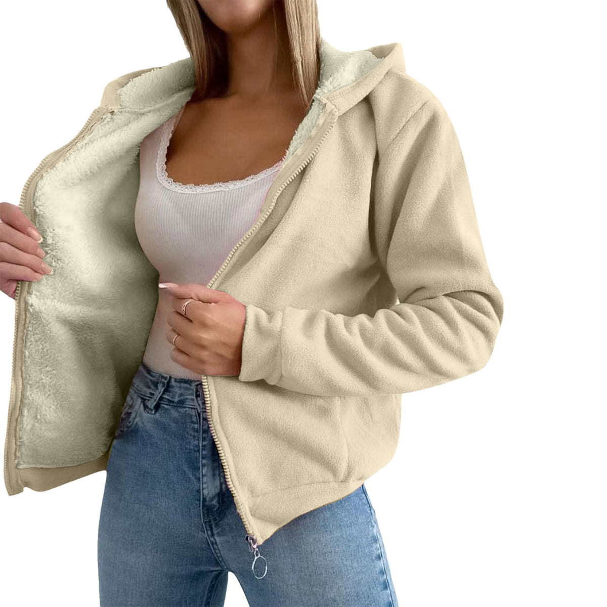 Manteau doublé de polaire pour femmes avec agneaux composites Laine