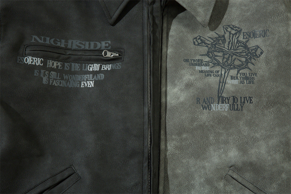 Veste en cuir souple imprimé croix pour hommes