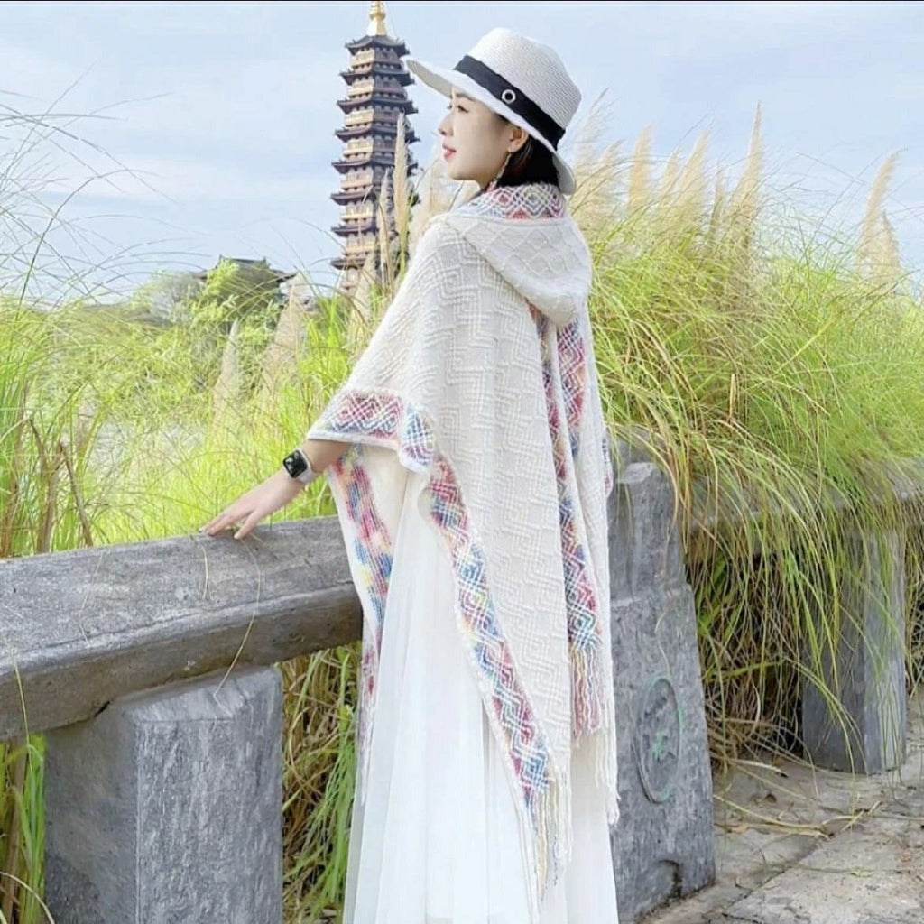 Châle à capuchon de style ethnique pour les femmes