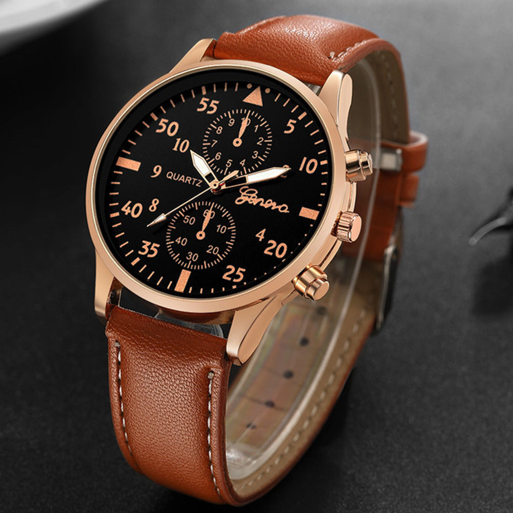 Fausse mode simple Ceinture en acier à trois yeux Montre Quartz