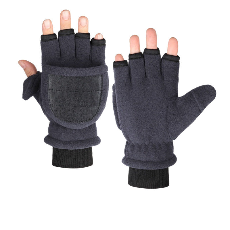 Gants de velours double couche Flip Touch écran demi-finger Gants