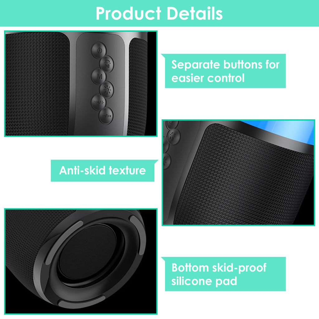 1Pc Haut-parleur portable sans fil Haut-parleur stéréo avec 6 lumières changeantes de couleur