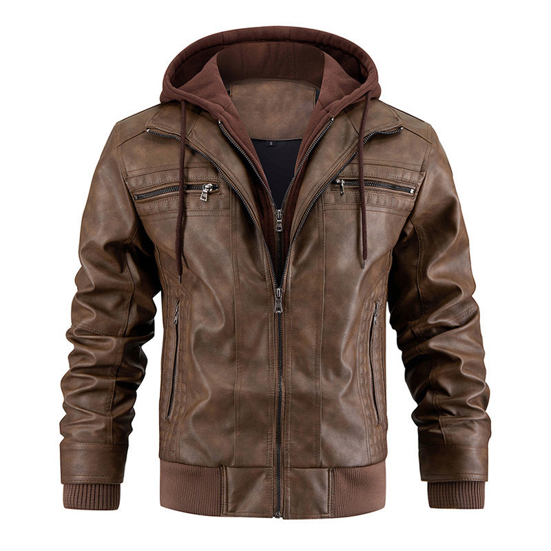 Veste à capuche avec poches zippées Mode chaud Pu cuir manteau Hommes vêtements