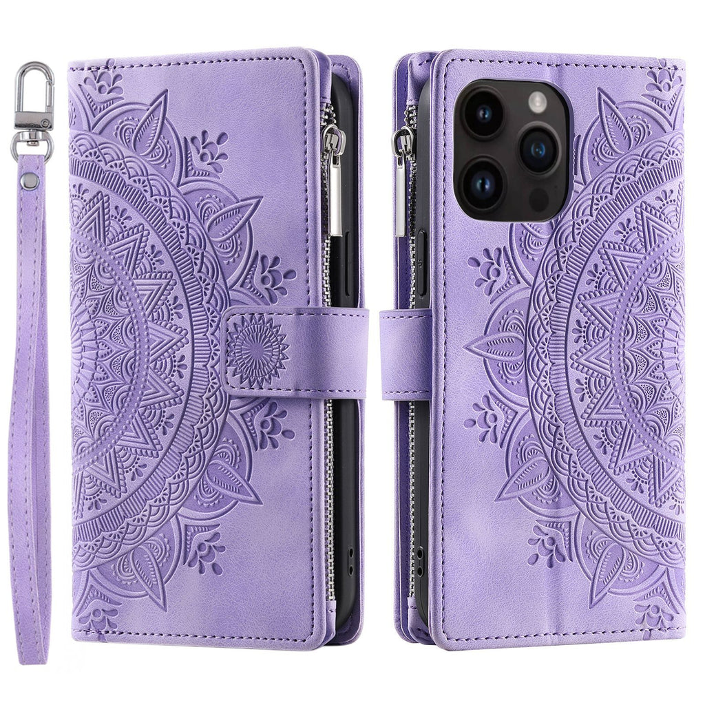Carte Zipper Sac Téléphone portable En cuir Embossed carte Insert Protection Shell