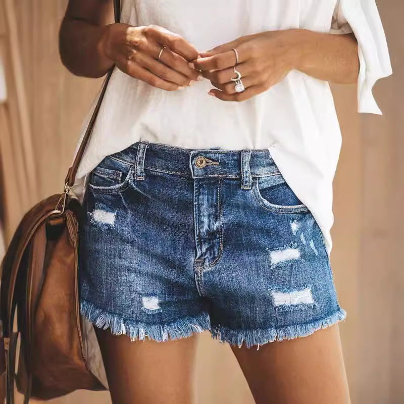 Short en Denim Fashionable Fringed