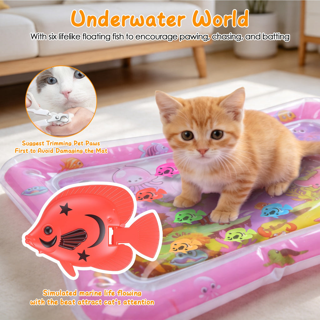 Mat d'eau chat interactif de jeu sensoriel avec des jouets flottants de poisson LED couleur changeant ligh