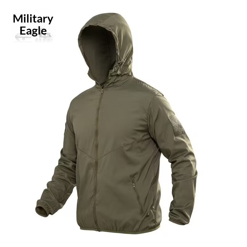 Séchage rapide Camouflage Skin Suit Tactical Hooded Outdoor Windbreaker avec desi respirant